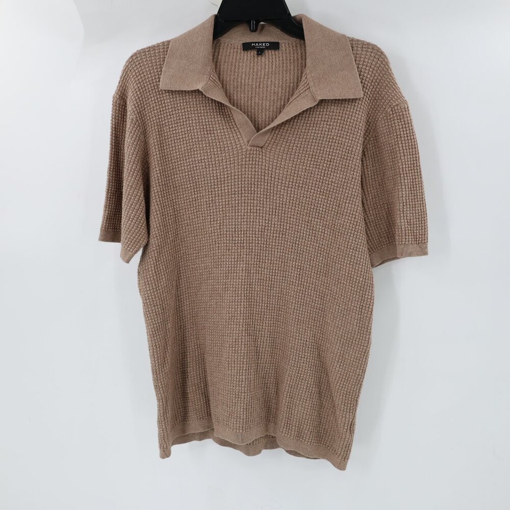 NAKEDCASHMERE knit Polo shirt mens large Cotton Cashmere Sweater light brown
